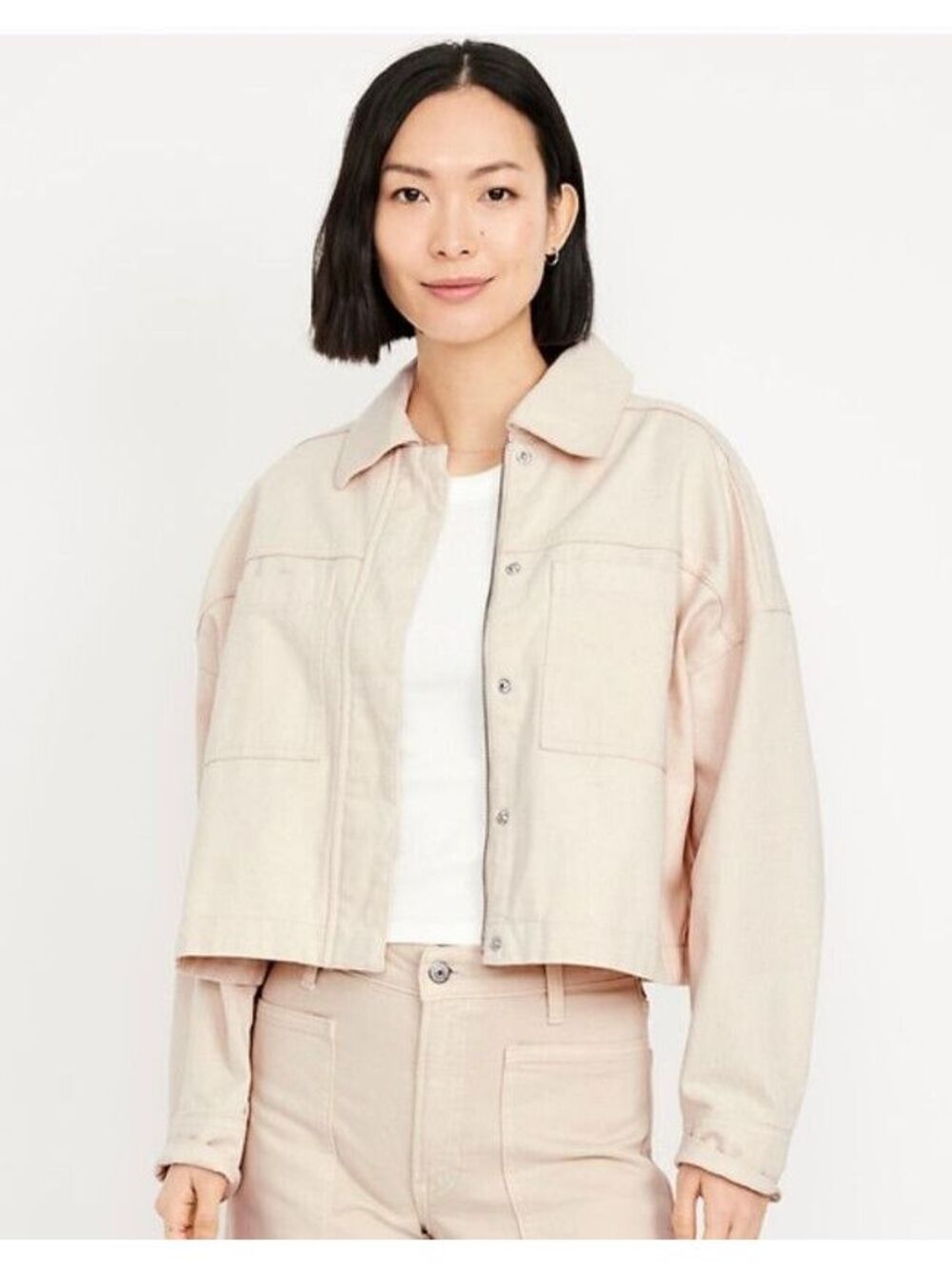 Old Navy Canvas Crop Utility Jacket Natural White